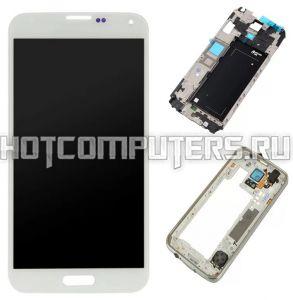 Дисплей для Samsung G900 (S5) в сборе с тачскрином (белый) с рамкой