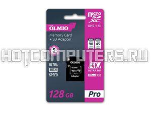 Карта памяти OLMIO microSDHC (128 GB) 10 класс + адаптер SD