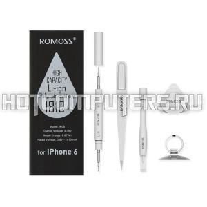 Сменный аккумулятор Romoss для Apple iPhone 6 на 1810mAh 3.8V (6.87Wh) с комплектом инструментов и пошаговой инструкцией для самостоятельной замены.