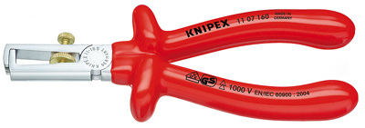 (KN-1107160) Клещи с накатанной головкой и контргайкой для удаления изоляции электроизолированные 11 07 160, KNIPEX KN-1107160