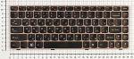 Клавиатура для ноутбука Lenovo IdeaPad Z470, G470AH, G470GH, Z370 Series, p/n: 25013126, 9Z.N5TSQ.L0R, AEKL6700230, черная с коричневой рамкой