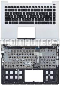 Клавиатура для ноутбука Asus VivoBook S400CA, S451, S401 Series, p/n: 0KNB0-4107RU00, 0KNB0-4108RU00, 90NB0051-R31RU0, черная c серебристым топкейсом