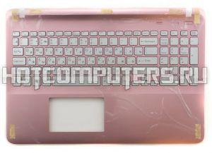 Клавиатура для ноутбука Sony FIT 15, SVF15, SVF152, p/n: 149240561RU, 9Z.NAEBQ.00R, NSK-SN0BQ серебристая с розовым топкейсом и подсветкой