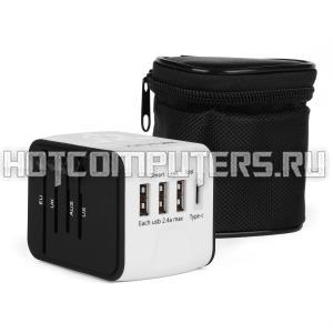 Адаптер IQ-TA для путешествий EU/US/UK/AU, 3 USB, Type-C, чехол-сумка