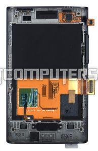Модуль (матрица + тачскрин), 3.2", для LG Optimus L3 E400 с рамкой черный, 320x240