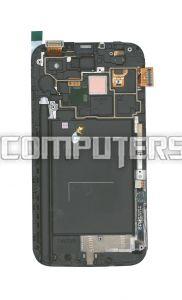Модуль (матрица + тачскрин), 5.55", для Samsung Galaxy Note 2 N7100 с рамкой синий, 1280x720 (SD+)